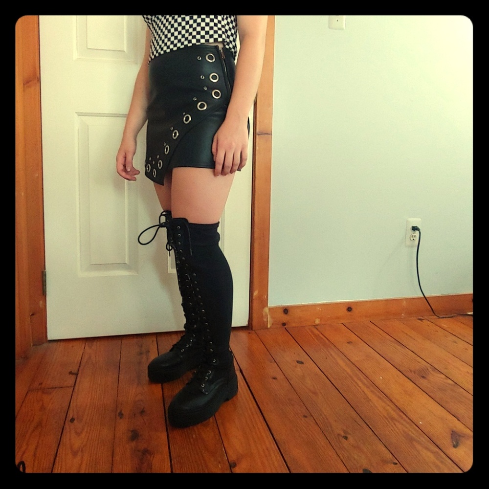 Black over the knee lace-up boots